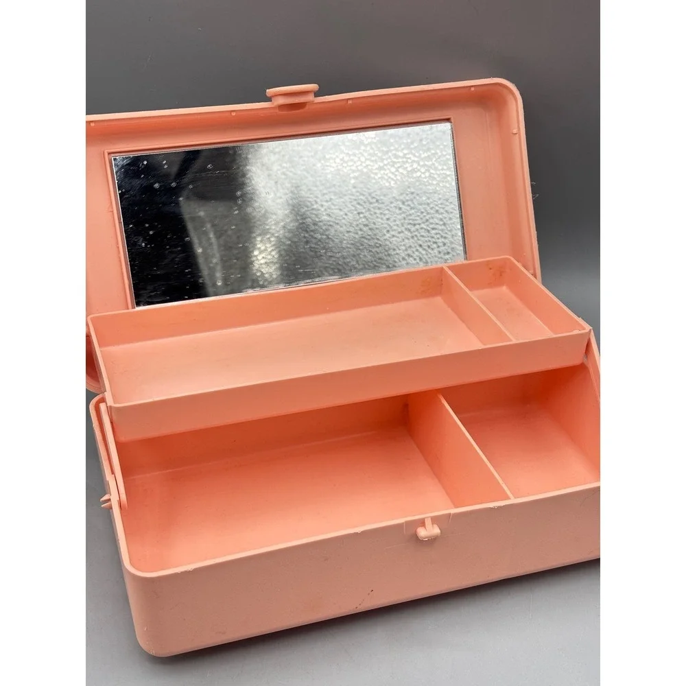 Vintage Caboodles Model 2605 Makeup Case Peach Pink Mirror Organizer 90s‎ Retro